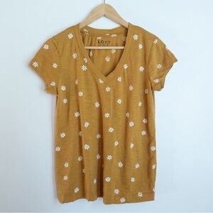 Loft Yellow Flower Print V-Neck T-Shirt